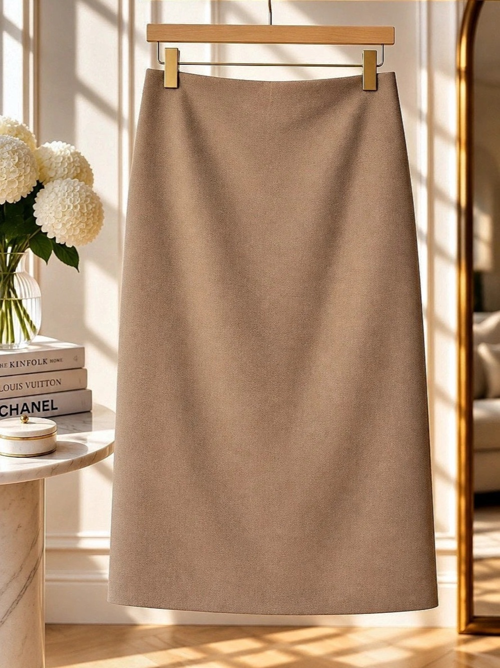 Ralph Lauren Purple Label Camel Virgin Wool Pencil Midi Skirt Size 4